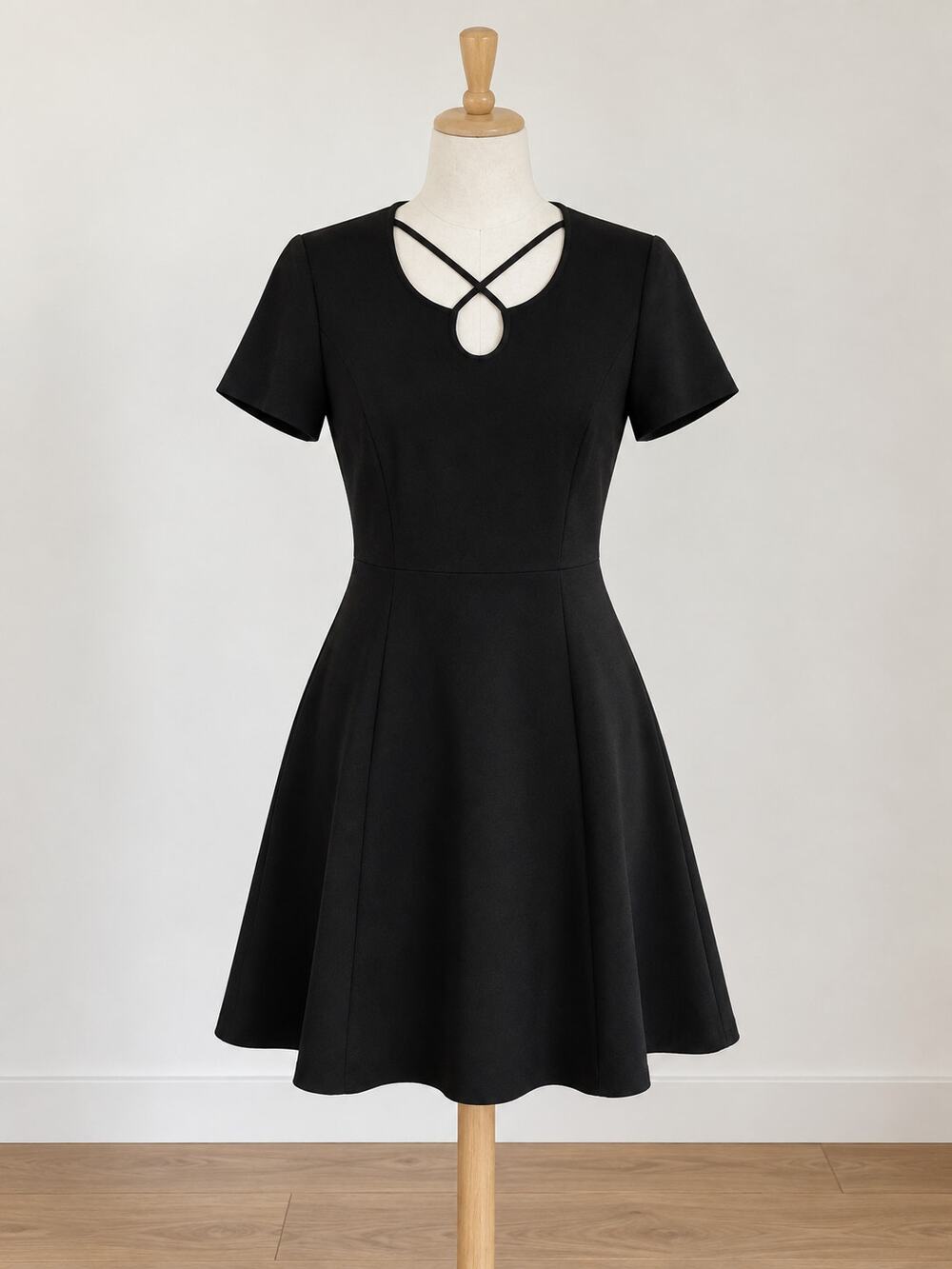 Liz Claiborne Black Fit & Flare Mini Knee Dress Vintage Size 10 90s Minimalist M